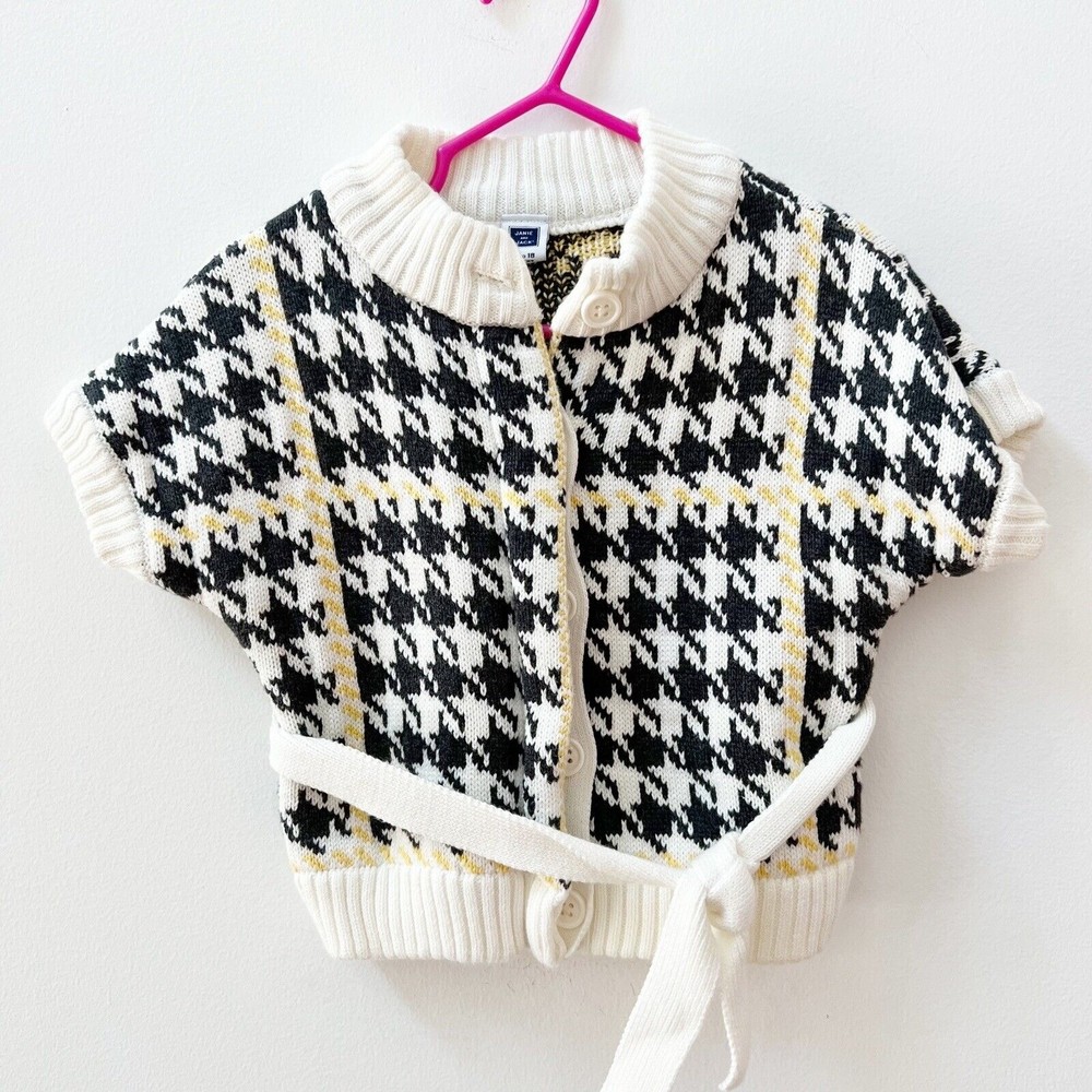 Janie & Jack Infant Girls Houndstooth Cardigan Sweater Sz 12-18 mo White Black - Picture 1 of 8